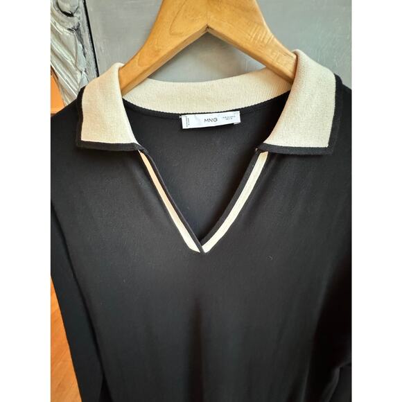 MANGO MNG Knitted Long Sleeve Maxi Sweater Dress Contrasting Shirt Collar Sz 6 - Picture 8 of 13
